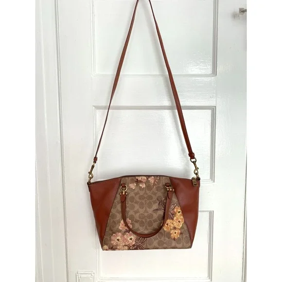 Coach Prairie Floral Signature Satchel / Tan Rust Leather Crossbody Bag NWOT - Picture 5 of 16